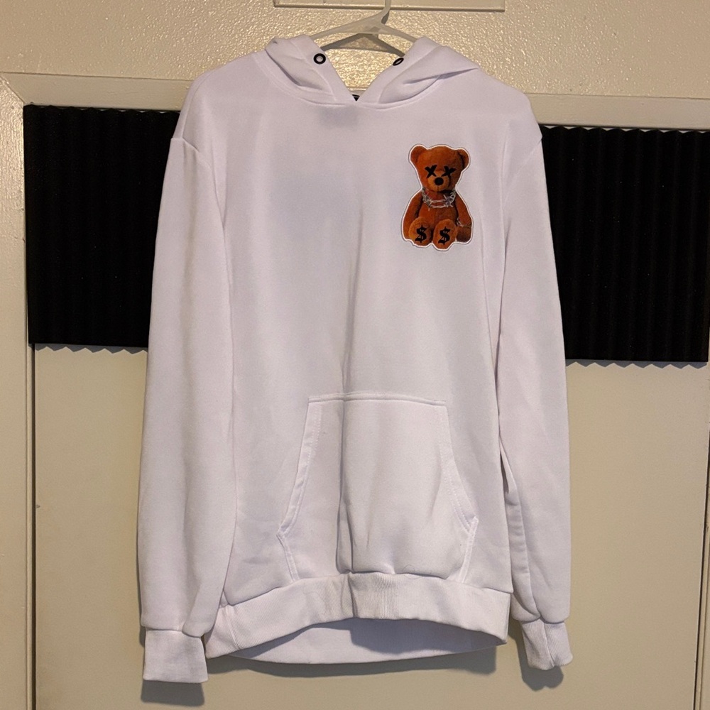 White Hoodie with Bear Patch